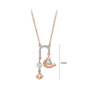 925 Sterling Silver Plated Rose Gold Fashion Temperament Whale U-shaped Tassel Pendant with Cubic Zirconia and Necklace