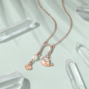925 Sterling Silver Plated Rose Gold Fashion Temperament Whale U-shaped Tassel Pendant with Cubic Zirconia and Necklace