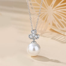 Load image into Gallery viewer, 925 Sterling Silver Fashion Elegant Three-leafed Clover Imitation Pearl Pendant with Cubic Zirconia and Necklace
