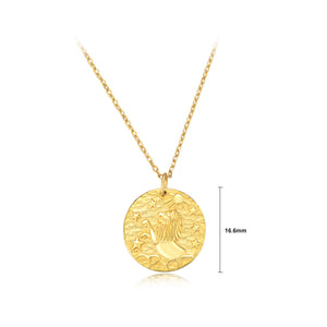925 Sterling Silver Plated Gold Fashion Simple Twelve Constellation Leo Round Pendant with Necklace