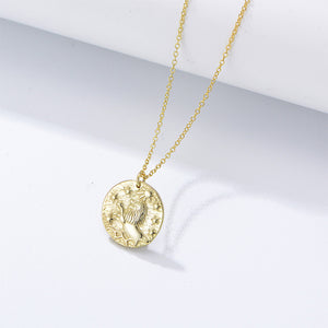 925 Sterling Silver Plated Gold Fashion Simple Twelve Constellation Leo Round Pendant with Necklace