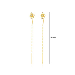 925 Sterling Silver Plated Gold Simple Fashion Flower Tassel Stud Earrings