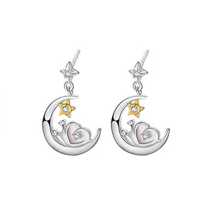 925 Sterling Silver Fashion Creative Snail Mother-of-pearl Star and Moon Stud Earrings with Cubic Zirconia