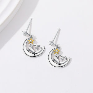 925 Sterling Silver Fashion Creative Snail Mother-of-pearl Star and Moon Stud Earrings with Cubic Zirconia