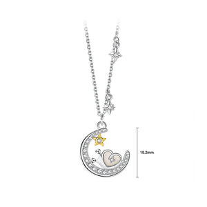 925 Sterling Silver Fashion Creative Snail Mother-of-pearl Star Moon Pendant with Cubic Zirconia and Necklace