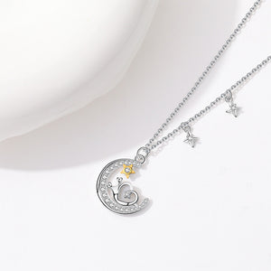 925 Sterling Silver Fashion Creative Snail Mother-of-pearl Star Moon Pendant with Cubic Zirconia and Necklace