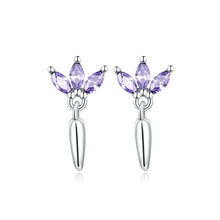 Load image into Gallery viewer, 925 Sterling Silver Simple Fashion Leaf Tassel Stud Earrings with Purple Cubic Zirconia