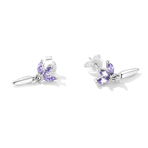 925 Sterling Silver Simple Fashion Leaf Tassel Stud Earrings with Purple Cubic Zirconia