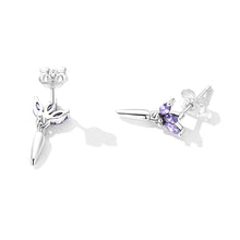 Load image into Gallery viewer, 925 Sterling Silver Simple Fashion Leaf Tassel Stud Earrings with Purple Cubic Zirconia
