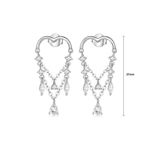 925 Sterling Silver Fashion Simple Hollow Heart Tassel Earrings with Cubic Zirconia