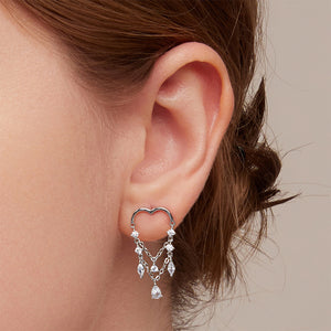 925 Sterling Silver Fashion Simple Hollow Heart Tassel Earrings with Cubic Zirconia