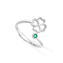 Load image into Gallery viewer, 925 Sterling Silver Simple Temperament Hollow Four-leafed Clover Adjustable Open Ring with Cubic Zirconia