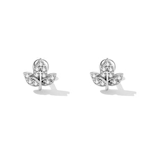 925 Sterling Silver Simple Fashion Leaf Stud Earrings with Cubic Zirconia