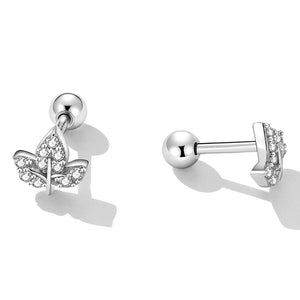 925 Sterling Silver Simple Fashion Leaf Stud Earrings with Cubic Zirconia