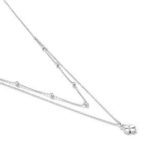 925 Sterling Silver Simple Fashion Four-leafed Clover Pendant with Double Layer Necklace
