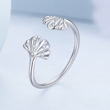 Load image into Gallery viewer, 925 Sterling Silver Simple Fashion Ginkgo Leaf Adjustable Open Ring with Cubic Zirconia