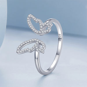 925 Sterling Silver Simple Elegant Hollow Butterfly Adjustable Open Ring with Cubic Zirconia