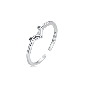 925 Sterling Silver Simple Cute Fox Adjustable Open Ring