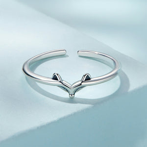 925 Sterling Silver Simple Cute Fox Adjustable Open Ring