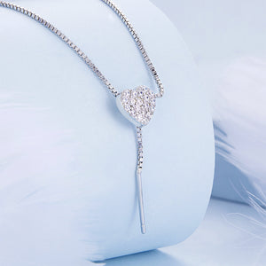 925 Sterling Silver Simple Fashion Heart Tassel Pendant with Cubic Zirconia and Necklace