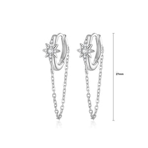 925 Sterling Silver Fashion Simple Eight-pointed Star Geometric Tassel Earrings with Cubic Zirconia