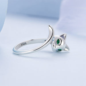 925 Sterling Silver Simple Fashion Fox Shape Adjustable Open Ring with Cubic Zirconia