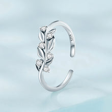 Load image into Gallery viewer, 925 Sterling Silver Fashion Temperament Leaf Adjustable Open Ring with Cubic Zirconia