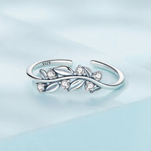 Load image into Gallery viewer, 925 Sterling Silver Fashion Temperament Leaf Adjustable Open Ring with Cubic Zirconia