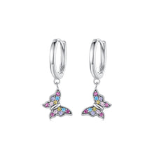 Load image into Gallery viewer, 925 Sterling Silver Simple Sweet Butterfly Earrings with Colorful Cubic Zirconia