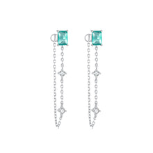 Load image into Gallery viewer, 925 Sterling Silver Simple Temperament Geometric Green Cubic Zirconia Square Tassel Stud Earrings