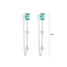 Load image into Gallery viewer, 925 Sterling Silver Simple Temperament Geometric Green Cubic Zirconia Square Tassel Stud Earrings