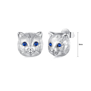 925 Sterling Silver Simple Cute Cat Stud Earrings