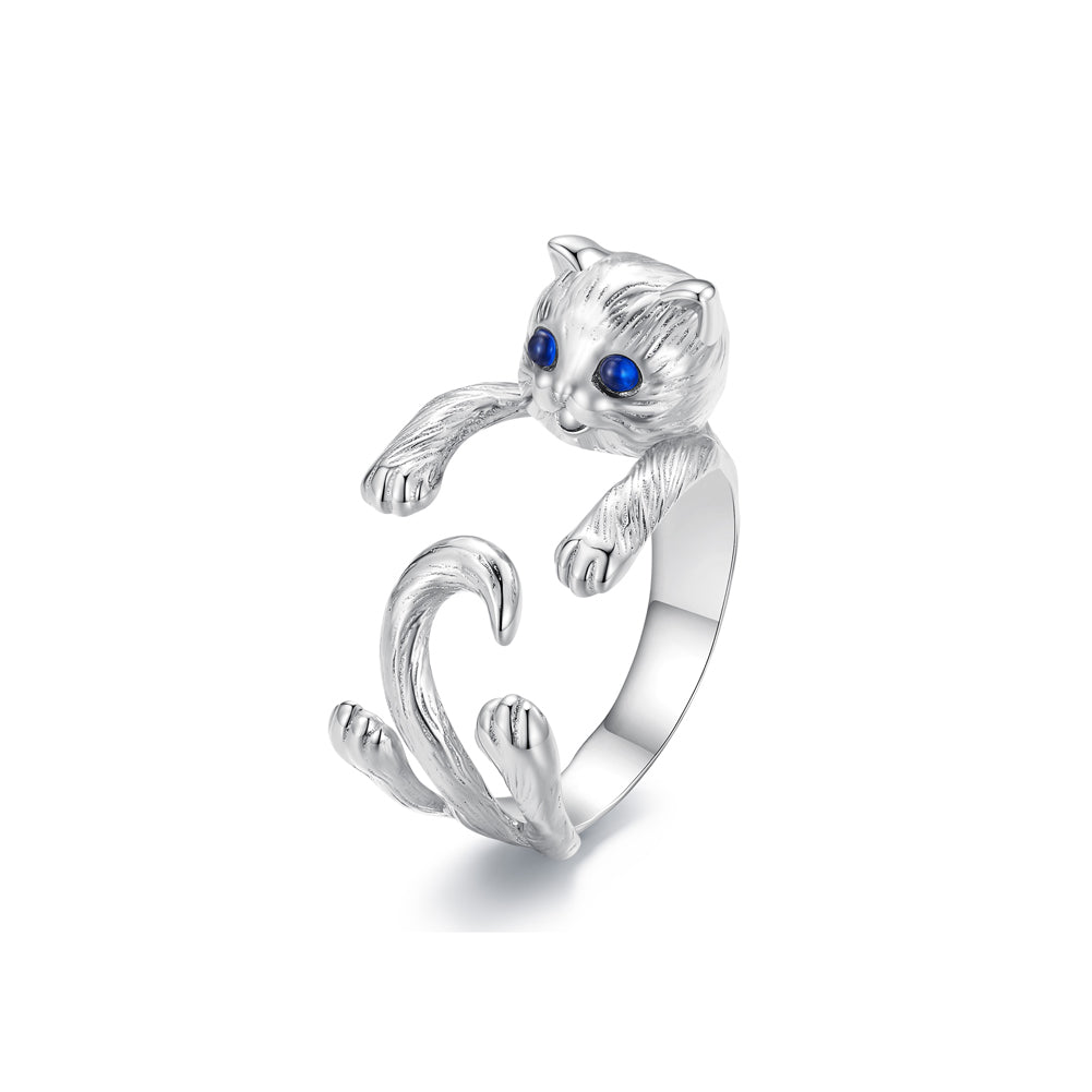 925 Sterling Silver Simple Cute Cat Adjustable Open Ring