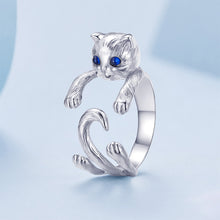 Load image into Gallery viewer, 925 Sterling Silver Simple Cute Cat Adjustable Open Ring