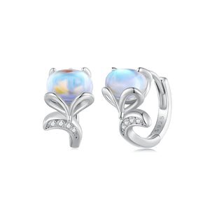 925 Sterling Silver Fashion Simple Fox Moonstone Stud Earrings with Cubic Zirconia