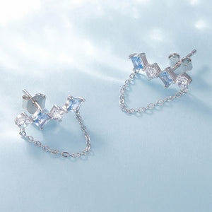 925 Sterling Silver Fashion Temperament Geometric Cube Cubic Zirconia Tassel Stud Earrings