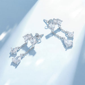 925 Sterling Silver Simple Temperament Water Drop-shaped Geometric Tassel Earrings with Cubic Zirconia