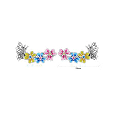 Load image into Gallery viewer, 925 Sterling Silver Simple Enamel Flower Butterfly Stud Earrings with Cubic Zirconia