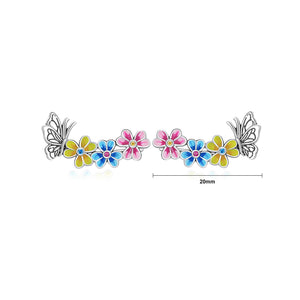 925 Sterling Silver Simple Enamel Flower Butterfly Stud Earrings with Cubic Zirconia