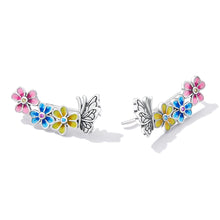 Load image into Gallery viewer, 925 Sterling Silver Simple Enamel Flower Butterfly Stud Earrings with Cubic Zirconia