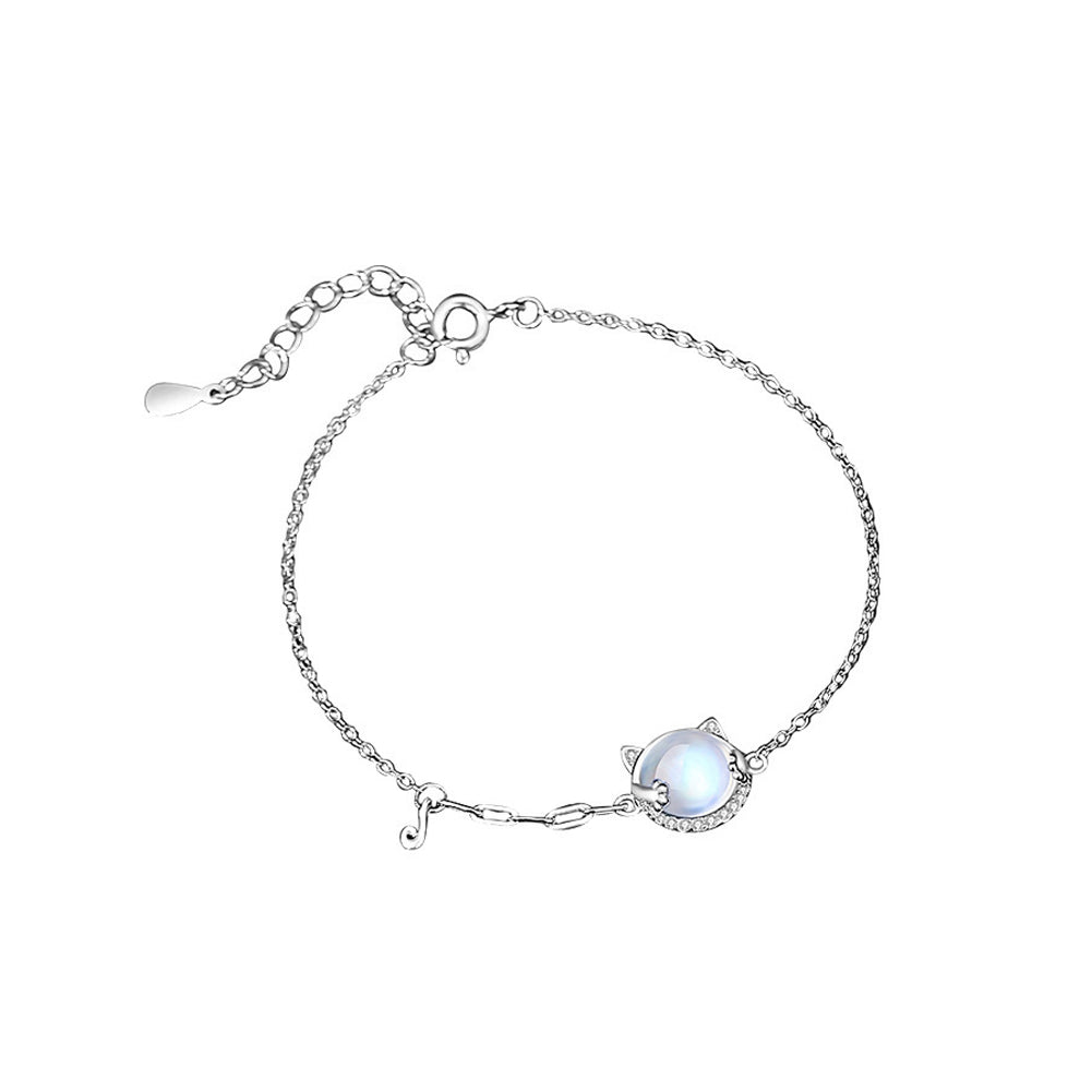 925 Sterling Silver Lovely Sweet Cat Moonstone Bracelet