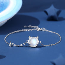 Load image into Gallery viewer, 925 Sterling Silver Lovely Sweet Cat Moonstone Bracelet