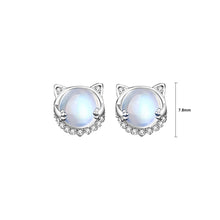 Load image into Gallery viewer, 925 Sterling Silver Cute and Sweet Cat Moonstone Stud Earrings with Cubic Zirconia