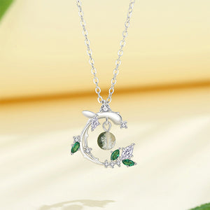 925 Sterling Silver Fashion Temperament Leaf Tree Rattan Pendant with Cubic Zirconia and Necklace