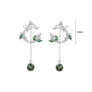 925 Sterling Silver Fashion Temperament Leaf Tree Rattan Tassel Earrings with Cubic Zirconia