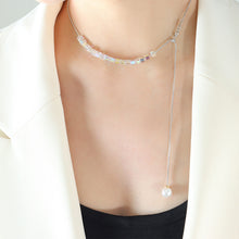 Load image into Gallery viewer, Fashion Temperament Geometric Cubic Cubic Zirconia Tassel Imitation Pearl Necklace