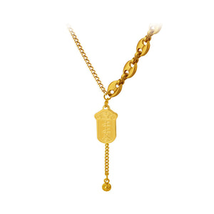Fashion Creative Plated Gold 316L Stainless Steel Lucky Charm Geometric Tassel Pendant with Necklace