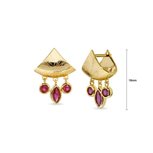 Fashion Temperament Plated Gold Triangle Geometric Tassel Earrings with Rose Red Cubic Zirconia
