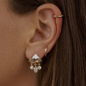 Fashion Temperament Plated Gold Triangle Geometric Tassel Earrings with White Cubic Zirconia