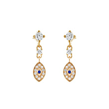 Load image into Gallery viewer, 925 sterling silver plated gold fashion personality devil&#39;s eye tassel earrings with cubic zirconia